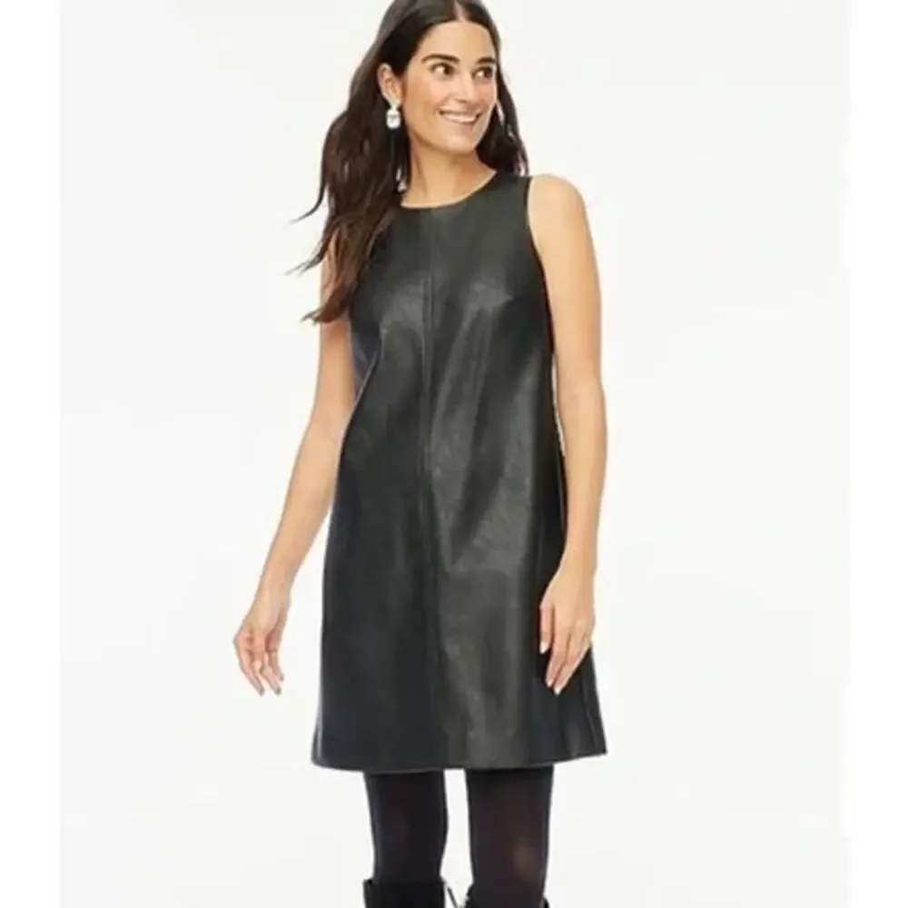J. Crew Factory Faux Leather Shift Dress Black NWT 10P